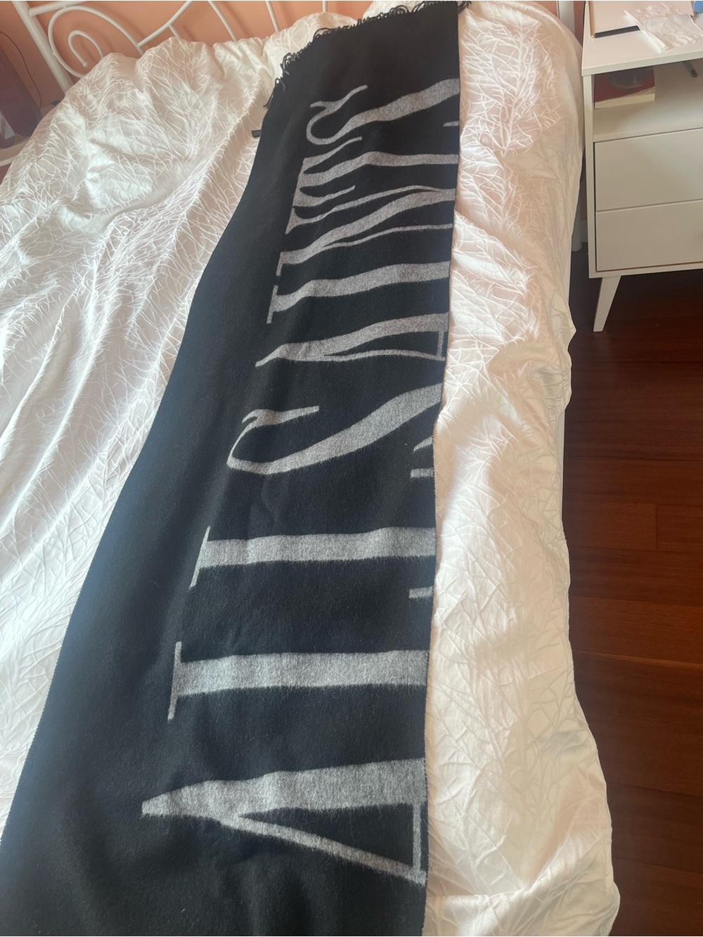 AllSaints Gray Wool Logo Scarf